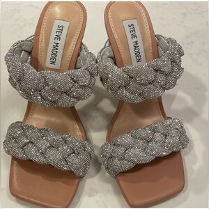 Steve Madden Silver Braided Crystal Kenley Heels
